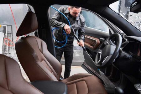 Cara Menjaga Kebersihan Interior Mobil Anda Clean car interiors with neat upholstery.