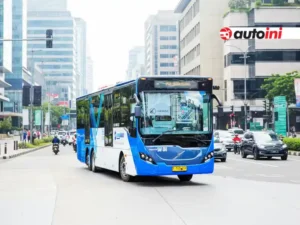 TransJakarta Bus Moving in the city Indonesia