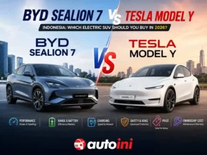 BYD Sealion 7 vs Tesla Model Y electric SUV comparison in Indonesia featuring performance, battery, pricing, safety, and ownership costs.