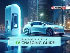 Electric car charging at SPKLU station in Indonesia